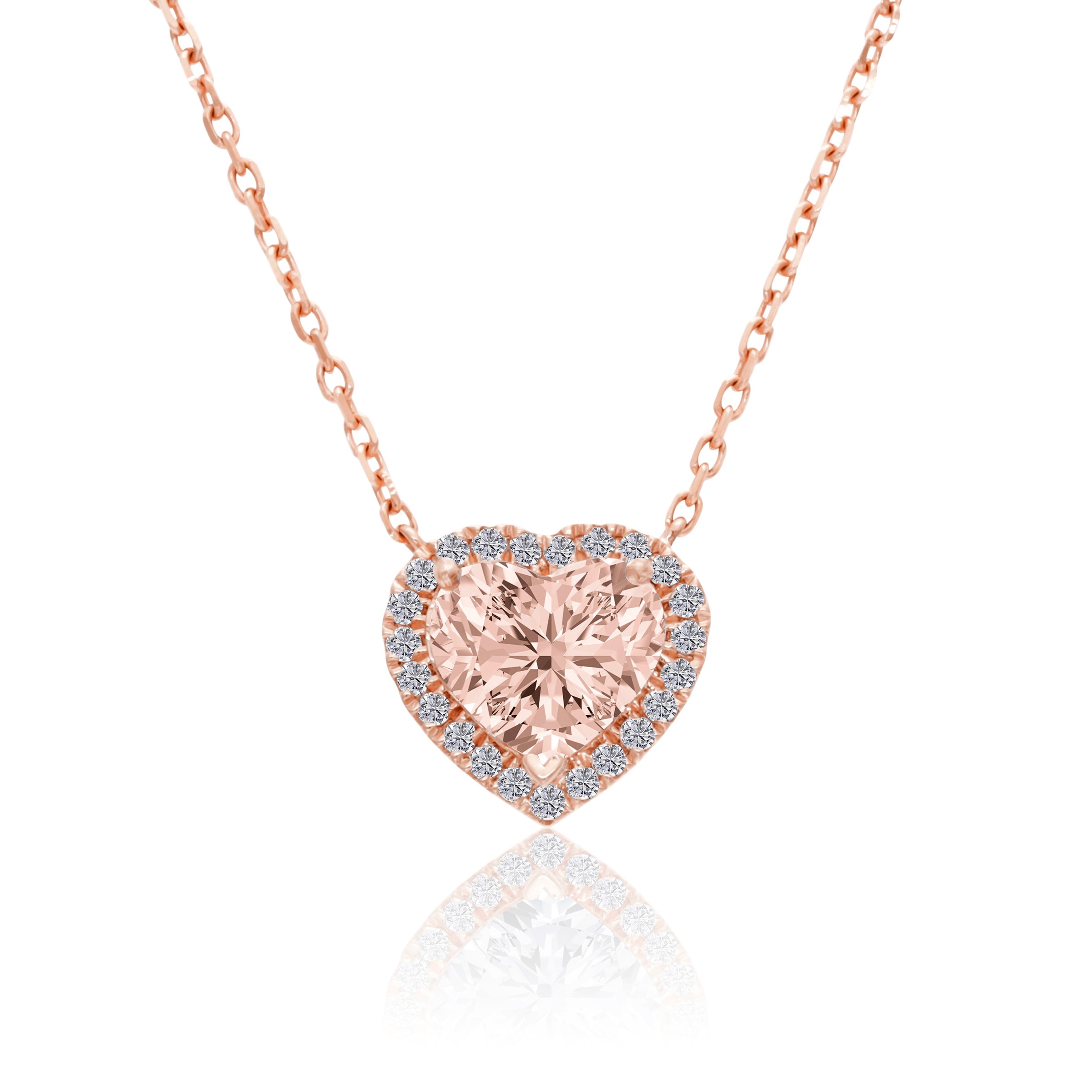 VEGA 3 CT MORGANITE HEART HALO DIAMOND NECKLACE