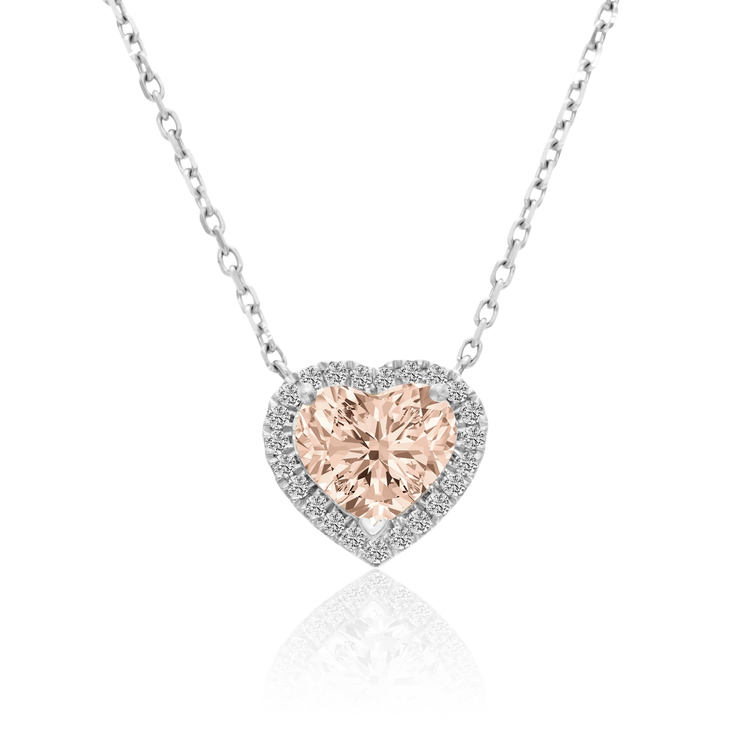 VEGA 3 CT MORGANITE HEART HALO DIAMOND NECKLACE